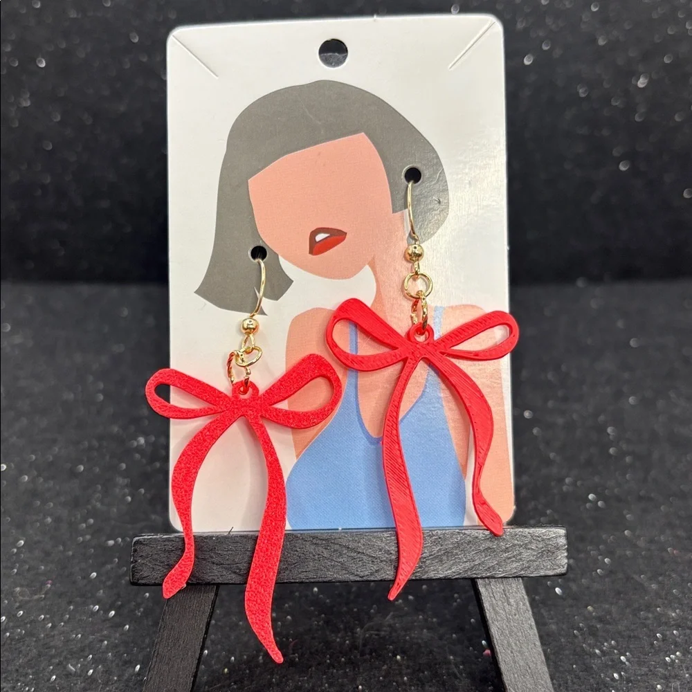 Red Bow Earrings - Picture 4 of 4